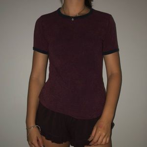 Brandy Melville Maroon Striped Tee